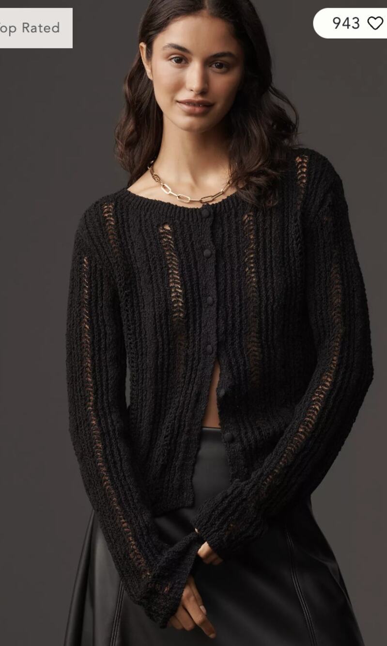 By Anthropologie Black Crop Textured Cardigan Sweater XXS